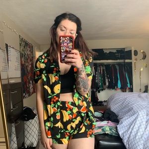 forever 21 fruit button up top and shorts large